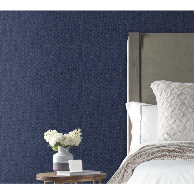Faux Grasscloth Weave Navy Peel & Stick Wallpaper with Traditional Nature Pattern - RoomMates RMK11698RL