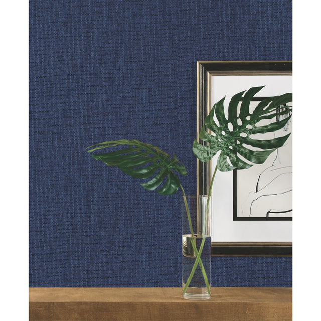 Faux Grasscloth Weave Navy Peel & Stick Wallpaper with Traditional Nature Pattern - RoomMates RMK11698RL