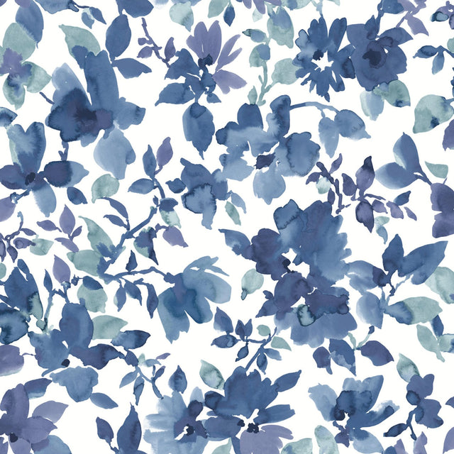 Watercolor Floral Blue Peel & Stick Wallpaper
