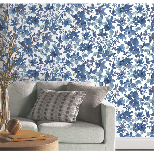 Watercolor Floral Blue Peel & Stick Wallpaper