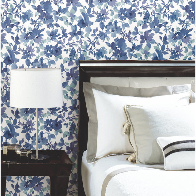 Watercolor Floral Blue Peel & Stick Wallpaper