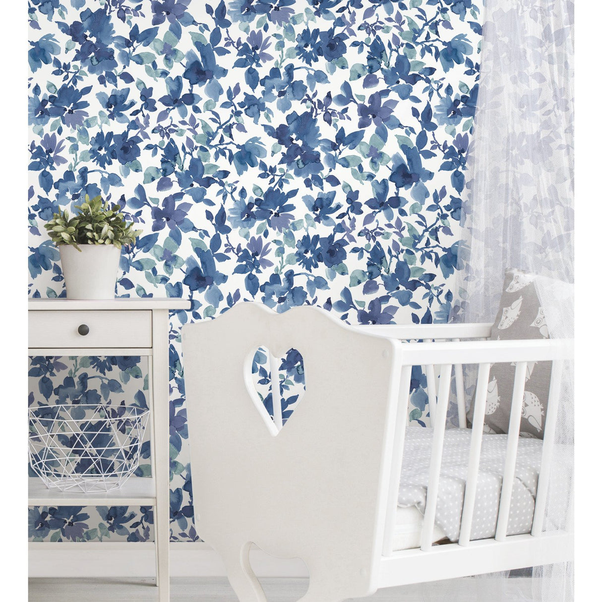 Watercolor Floral Blue Peel & Stick Wallpaper