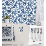 Watercolor Floral Blue Peel & Stick Wallpaper