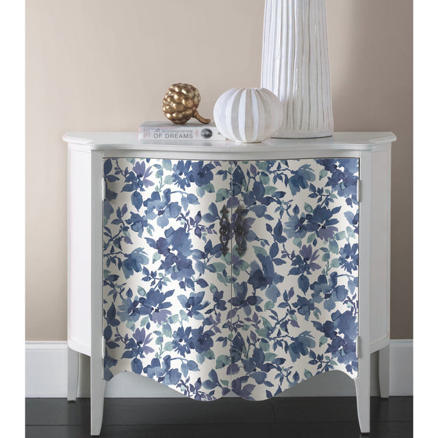 Watercolor Floral Blue Peel & Stick Wallpaper