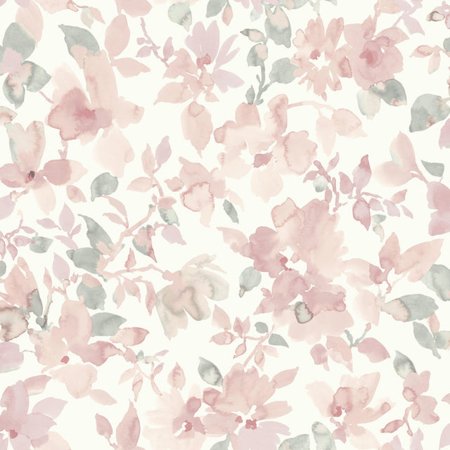Watercolor Floral Pink Peel & Stick Wallpaper with Botanical Floral Pattern, Transitional Style - York RMK11702WP