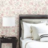 Watercolor Floral Pink Peel & Stick Wallpaper with Botanical Floral Pattern, Transitional Style - York RMK11702WP