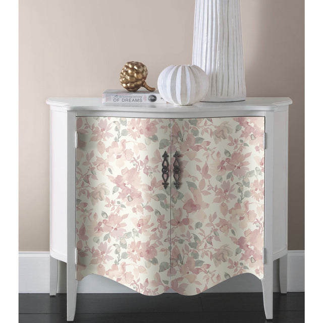 Watercolor Floral Pink Peel & Stick Wallpaper with Botanical Floral Pattern, Transitional Style - York RMK11702WP