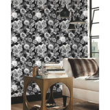 Vintage Floral Blooms Black Peel & Stick Wallpaper with Vintage Botanical Floral Pattern - York RMK11718RL