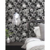 Vintage Floral Blooms Black Peel & Stick Wallpaper with Vintage Botanical Floral Pattern - York RMK11718RL