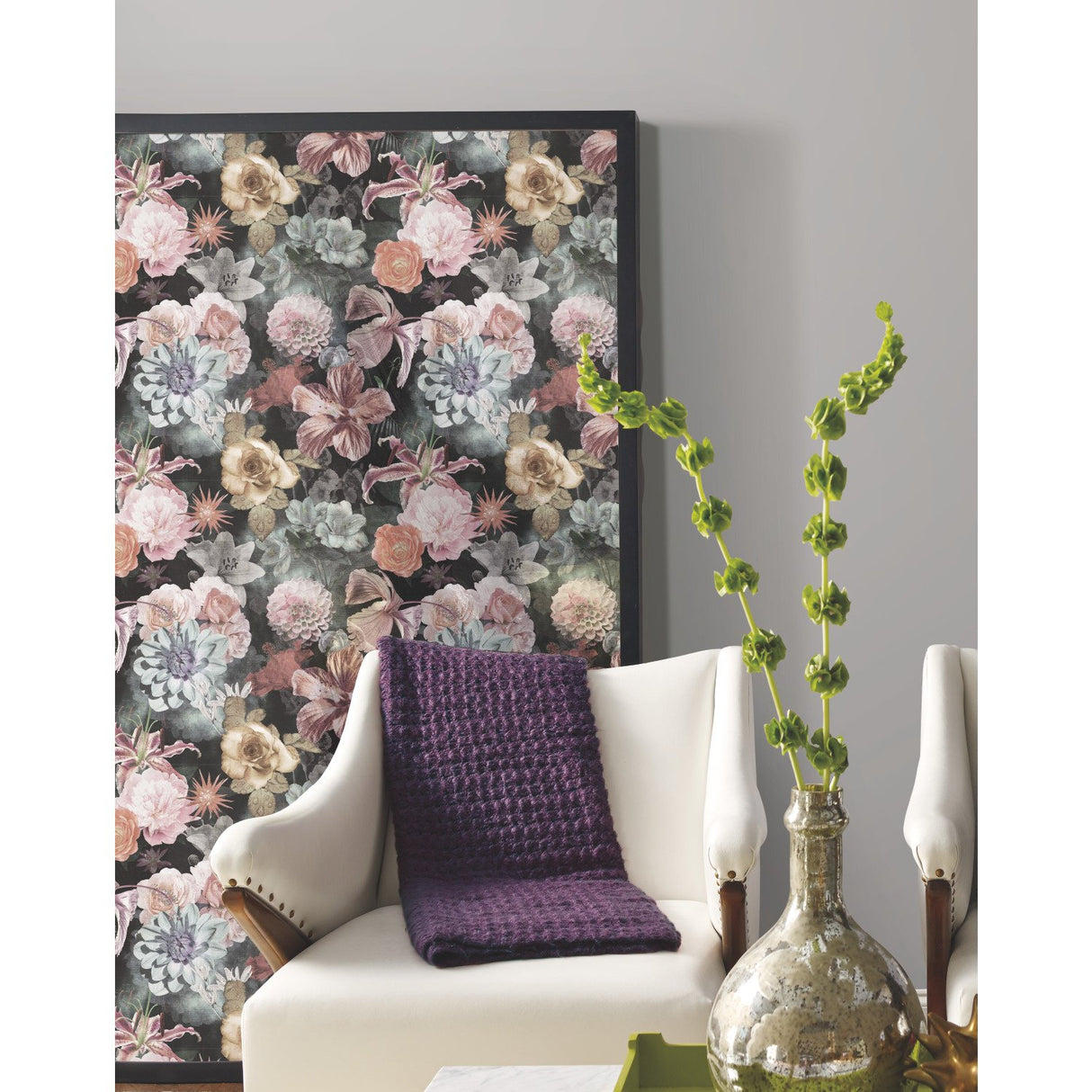 Vintage Floral Blooms Pink Peel & Stick Wallpaper with Botanical Flower Pattern, Vintage Style - York RMK11719RL