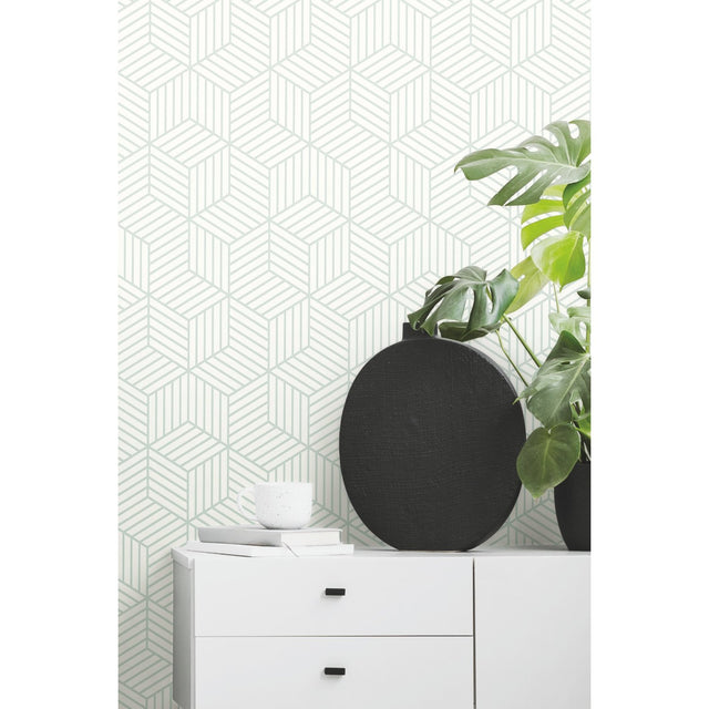 Striped Hexagon Green Peel & Stick Wallpaper, Modern Geometric Pattern - RoomMates RMK11722WP - York