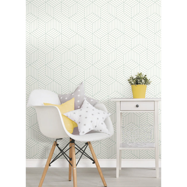 Striped Hexagon Green Peel & Stick Wallpaper, Modern Geometric Pattern - RoomMates RMK11722WP - York