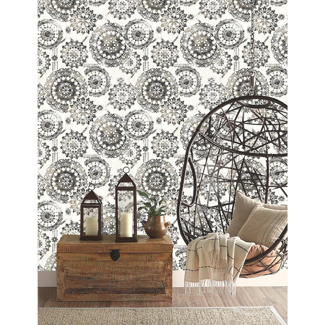 Bohemian Medallion Black Peel & Stick Wallpaper