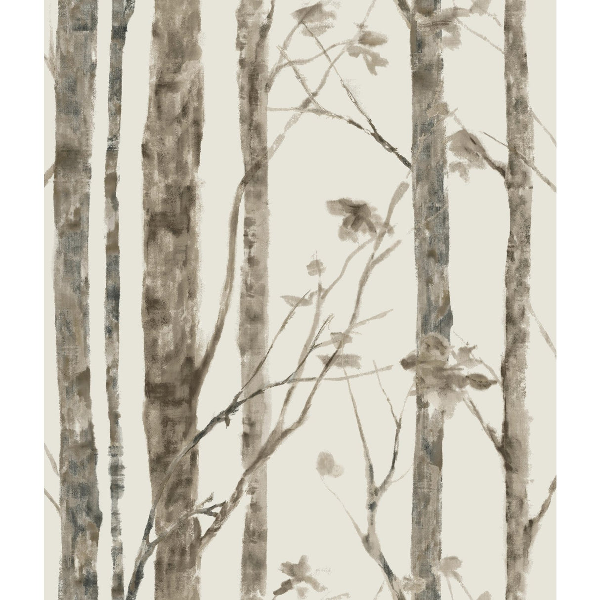 Trees Taupe Peel & Stick Wallpaper with Modern Nature Birch Motif - York RMK11727WP