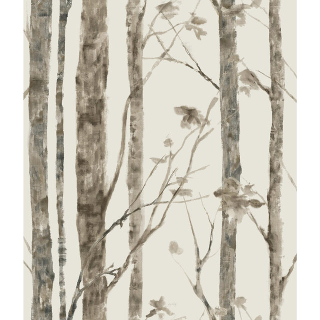 Trees Taupe Peel & Stick Wallpaper with Modern Nature Birch Motif - York RMK11727WP