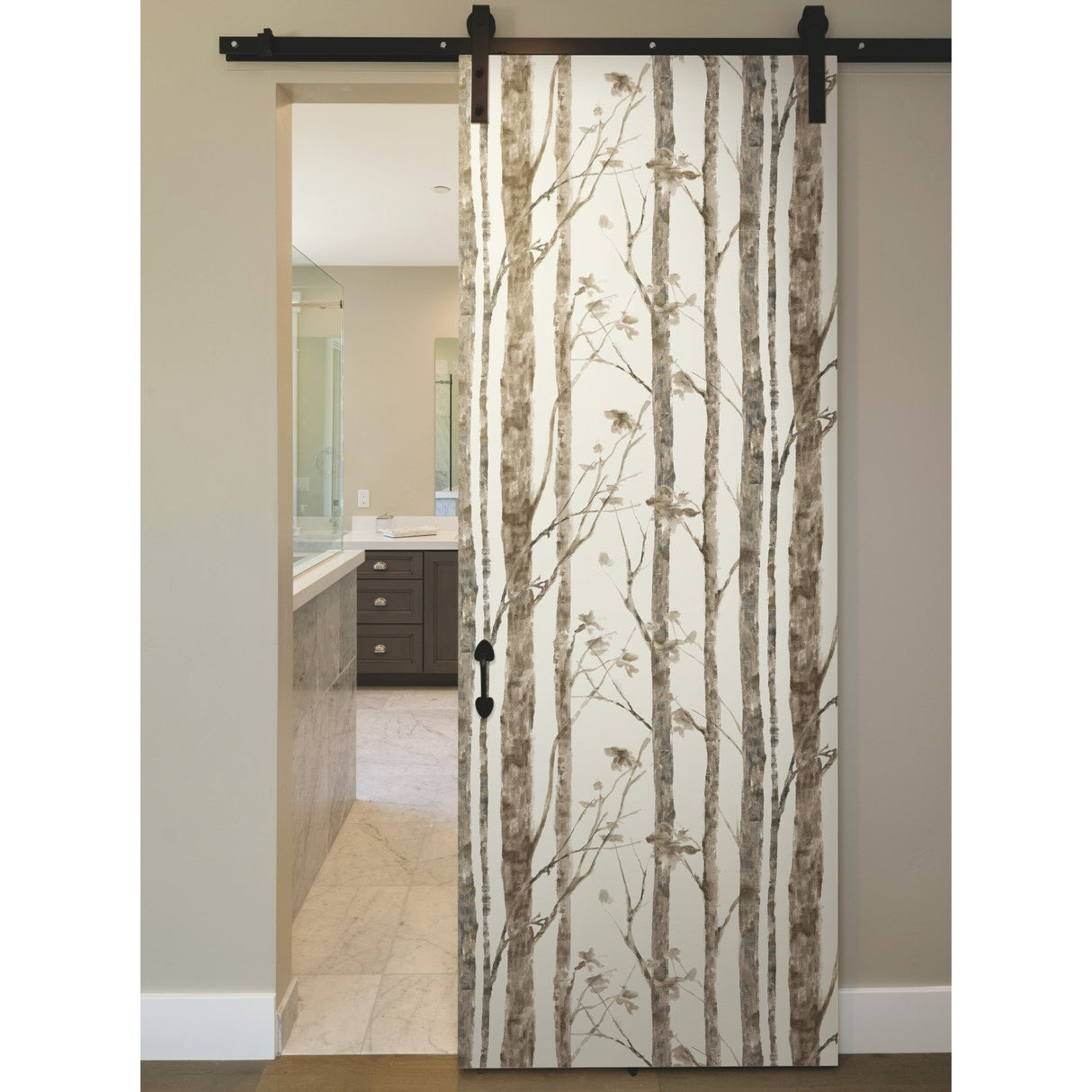 Trees Taupe Peel & Stick Wallpaper with Modern Nature Birch Motif - York RMK11727WP
