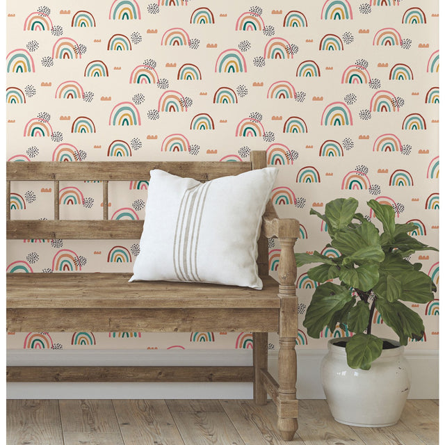 Rainbow's End Taupe Peel & Stick Wallpaper with Whimsical Novelty Pattern - York RMK11730RL