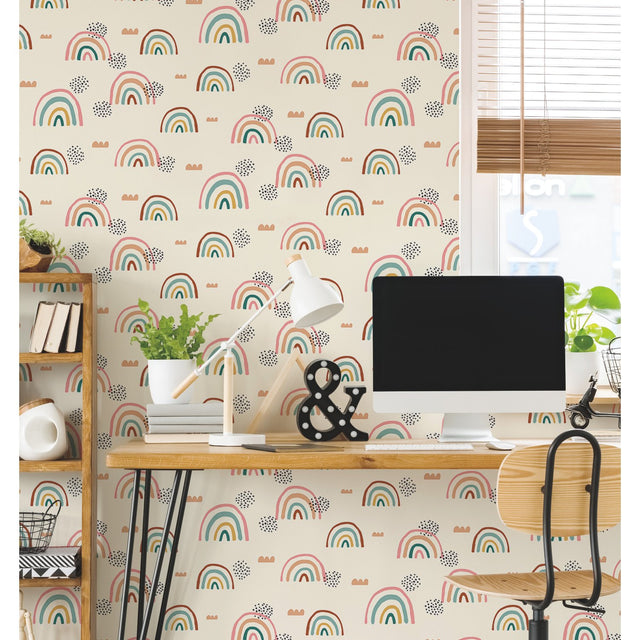 Rainbow's End Taupe Peel & Stick Wallpaper with Whimsical Novelty Pattern - York RMK11730RL