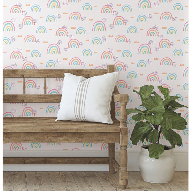 Rainbow's End Pink Peel & Stick Wallpaper with Whimsical Novelty Pattern - York RMK11731RL