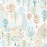 Folklore Trees Blue Peel & Stick Wallpaper with Whimsical Botanical Tree Pattern - RoomMates RMK11734RL