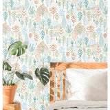 Folklore Trees Blue Peel & Stick Wallpaper with Whimsical Botanical Tree Pattern - RoomMates RMK11734RL