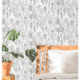 Folklore Trees Grey Peel & Stick Wallpaper with Whimsical Botanical Trees Pattern - York RMK11736RL