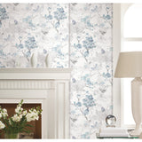 Spring Cherry Blossoms Blue Peel & Stick Wallpaper with Botanical Floral Pattern, Traditional Style - York RMK11741RL