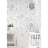 Spring Cherry Blossoms Blue Peel & Stick Wallpaper with Botanical Floral Pattern, Traditional Style - York RMK11741RL