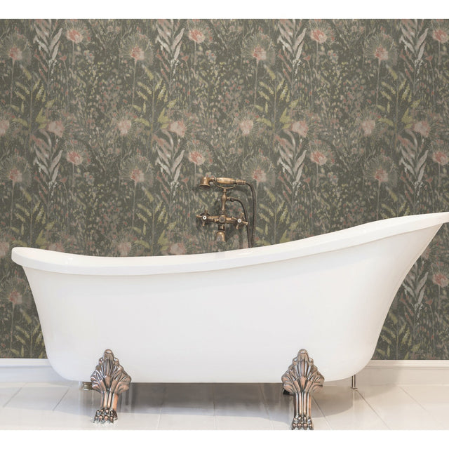 Dandelion Taupe Peel & Stick Wallpaper with Botanical Floral Motif - York RMK11742WP