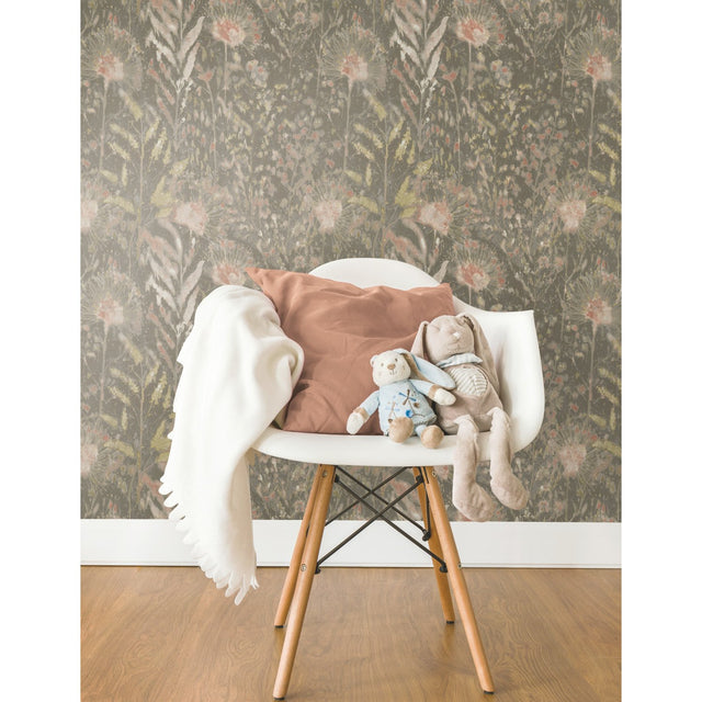 Dandelion Taupe Peel & Stick Wallpaper with Botanical Floral Motif - York RMK11742WP