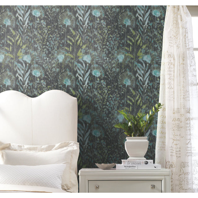 Dandelion Teal Peel & Stick Wallpaper with Botanical Floral Pattern, Modern Style - York RMK11743WP