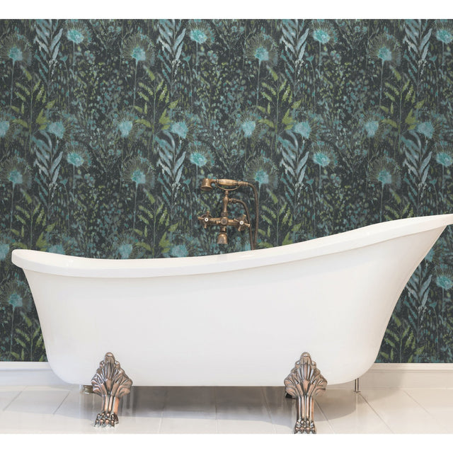 Dandelion Teal Peel & Stick Wallpaper with Botanical Floral Pattern, Modern Style - York RMK11743WP