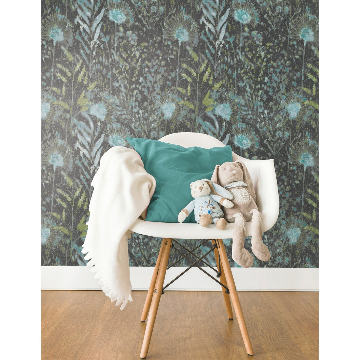 Dandelion Teal Peel & Stick Wallpaper with Botanical Floral Pattern, Modern Style - York RMK11743WP