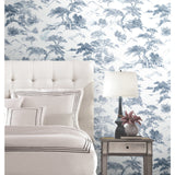 Oriental Toile Blue Peel & Stick Wallpaper with Traditional Global Toile Pattern - York RMK11754RL