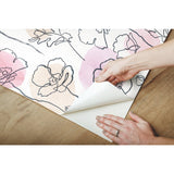 Modern Poppy Pink Peel & Stick Wallpaper with Botanical Floral Line Art - York RMK11756RL