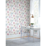 Modern Poppy Pink Peel & Stick Wallpaper with Botanical Floral Line Art - York RMK11756RL