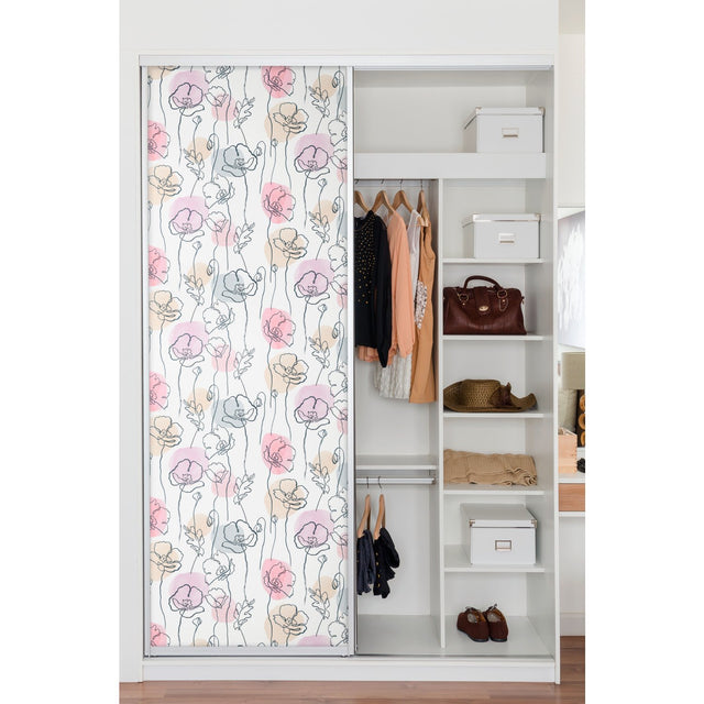 Modern Poppy Pink Peel & Stick Wallpaper with Botanical Floral Line Art - York RMK11756RL