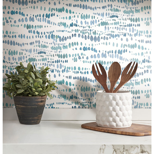 Dotted Line Blue Peel & Stick Wallpaper with Geometric Pattern, Modern Style - York RMK11760RL