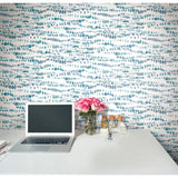 Dotted Line Blue Peel & Stick Wallpaper with Geometric Pattern, Modern Style - York RMK11760RL