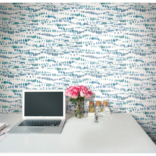 Dotted Line Blue Peel & Stick Wallpaper with Geometric Pattern, Modern Style - York RMK11760RL