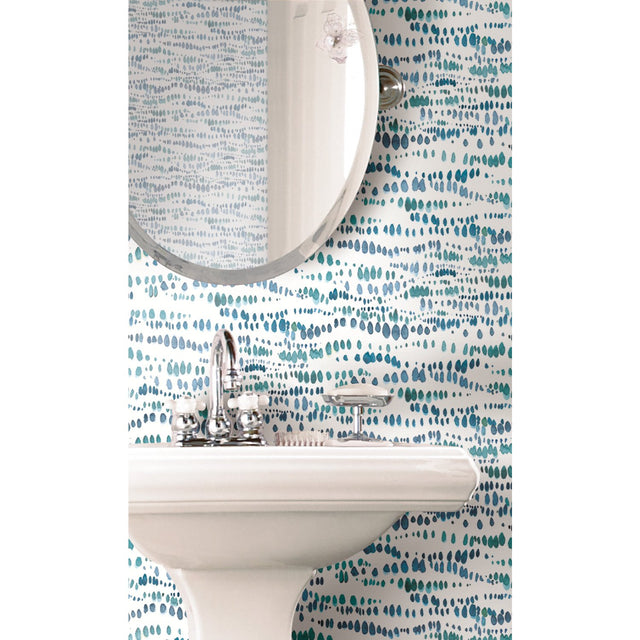 Dotted Line Blue Peel & Stick Wallpaper with Geometric Pattern, Modern Style - York RMK11760RL