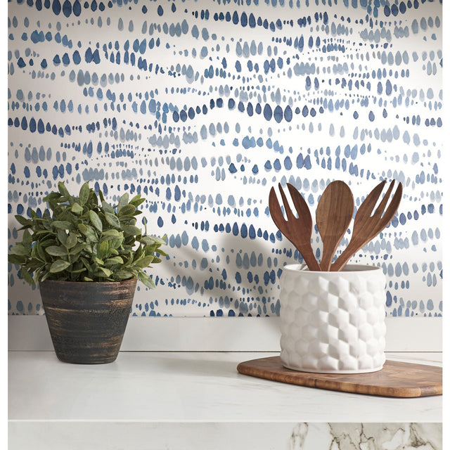 Dotted Line Navy Peel & Stick Wallpaper with Modern Geometric Pattern - York RMK11761RL