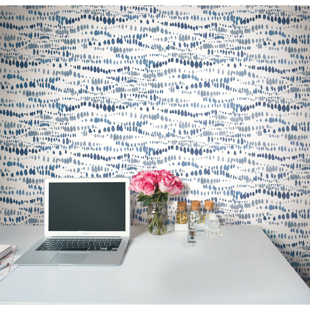 Dotted Line Navy Peel & Stick Wallpaper with Modern Geometric Pattern - York RMK11761RL