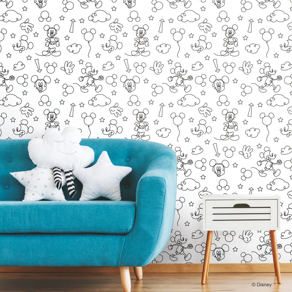 Disney Mickey Mouse Line Art Black Peel & Stick Wallpaper with Whimsical Licensed Novelty Pattern - York RMK11775RL