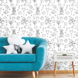 Disney Mickey Mouse Line Art Black Peel & Stick Wallpaper with Whimsical Licensed Novelty Pattern - York RMK11775RL