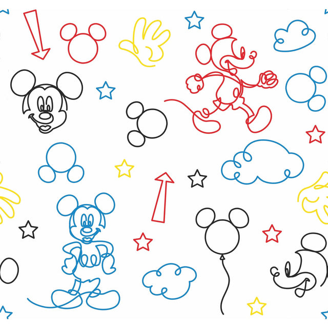 Disney Mickey Mouse Line Art Red Peel & Stick Wallpaper with Whimsical Novelty Pattern - York RMK11776RL