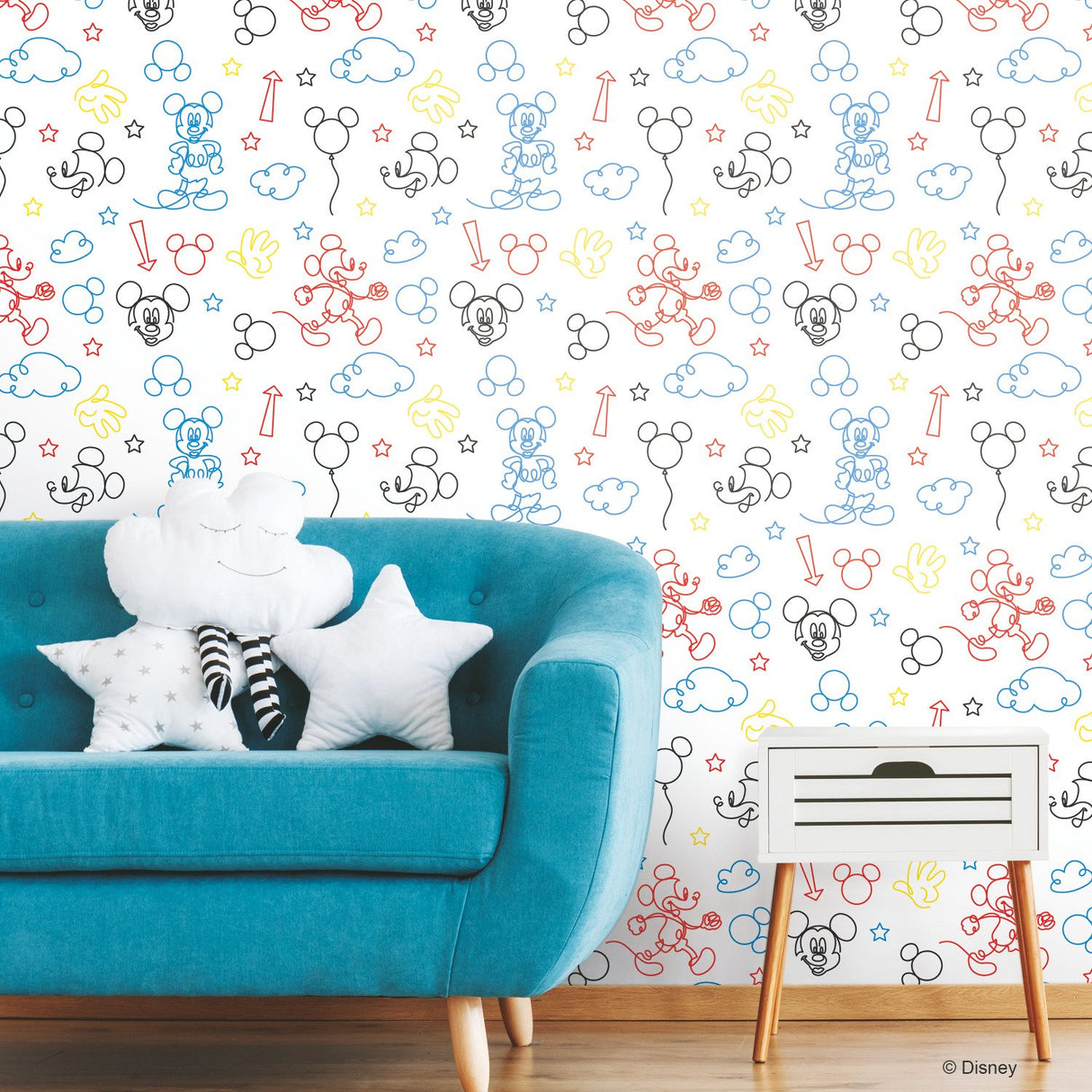 Disney Mickey Mouse Line Art Red Peel & Stick Wallpaper with Whimsical Novelty Pattern - York RMK11776RL