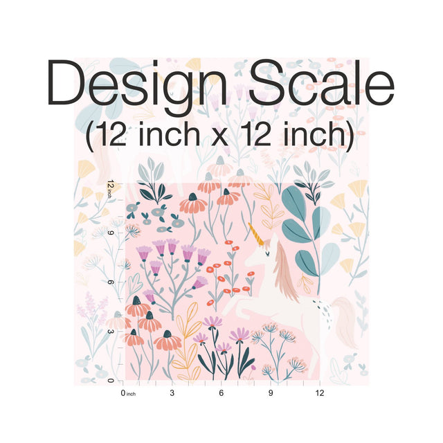 Unicorn Paradise Pink Peel & Stick Wallpaper with Whimsical Unicorn & Wildflower Motif - York RMK11793RL