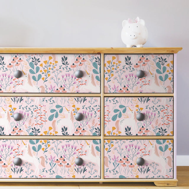Unicorn Paradise Pink Peel & Stick Wallpaper with Whimsical Unicorn & Wildflower Motif - York RMK11793RL