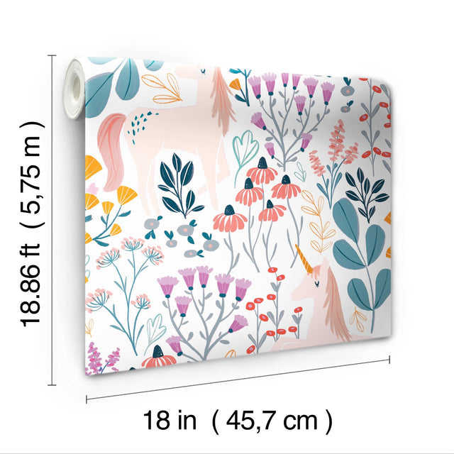 Unicorn Paradise Pink Peel & Stick Wallpaper with Novelty Kids Fairy Tales & Fantasy Pattern - York RMK11794RL